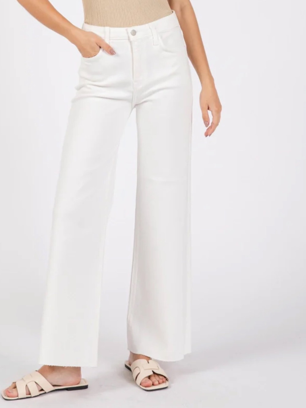 LTJ letter to Juliet Paola wide leg raw hem white jean